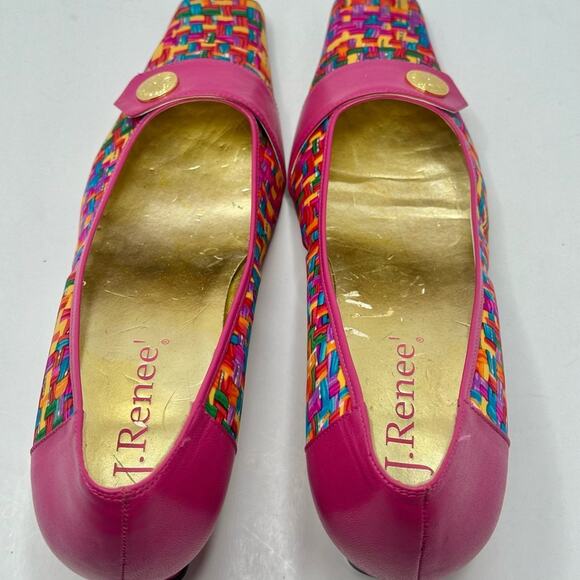 VINTAGE J. Renee Multi-Color Patterned Fabric  HOT PINK “ LIBBY” Heel Size 9 M - Picture 4 of 12